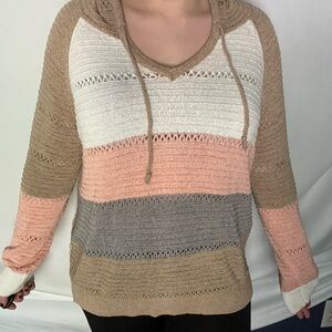 Cozy Striped Women's Hoodie - Tan, Pink, Gray, White